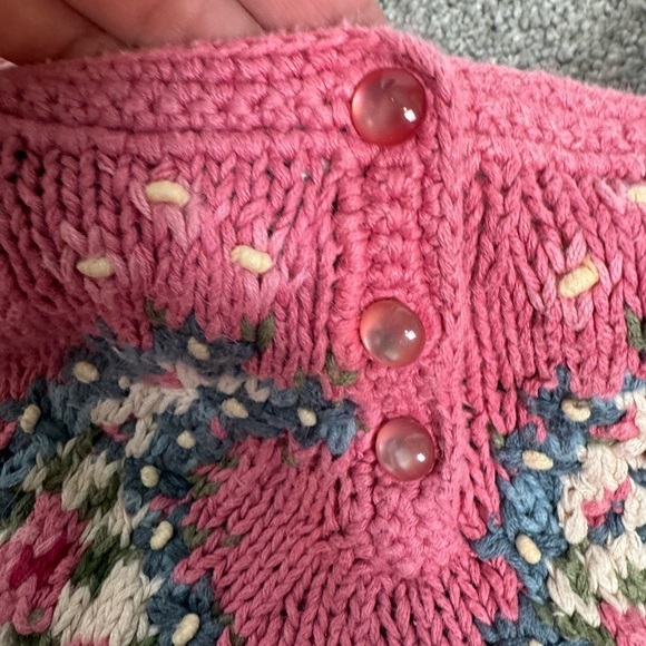 Pink Floral handmade Knit Sweater - Picture 5 of 7